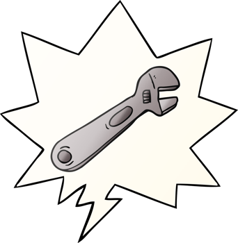cartoon spanner with speech bubble in smooth gradient style png