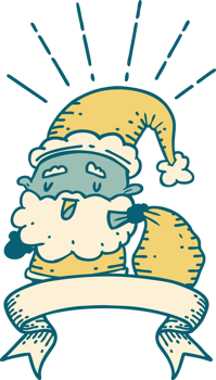 scroll banner with tattoo style santa claus christmas character with sack png