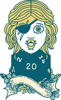 Retro Tattoo Style orc rogue character with natural twenty dice roll png