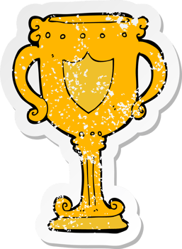 retro distressed sticker of a cartoon trophy png