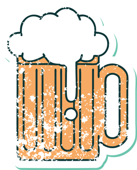 iconic distressed sticker tattoo style image of a beer tankard png