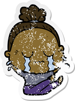 distressed sticker of a cartoon crying old lady png