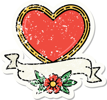 distressed sticker tattoo in traditional style of a heart and banner png