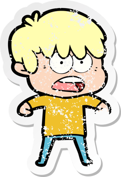 distressed sticker of a worried cartoon boy png