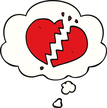 cartoon broken heart with thought bubble png