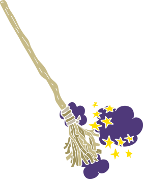 flat color illustration of magical broom png