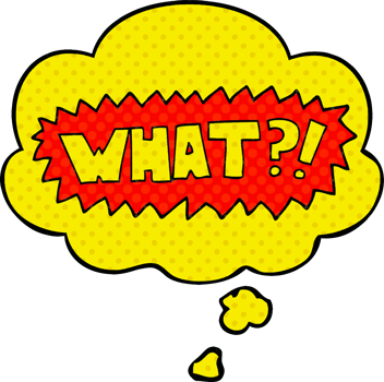 cartoon word What with thought bubble in comic book style png