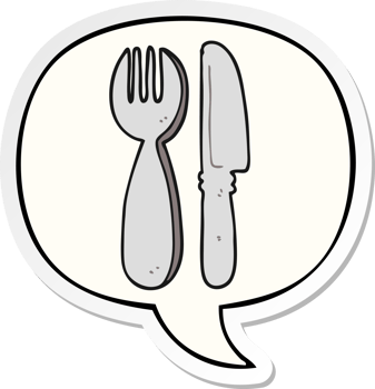cartoon knife and fork with speech bubble sticker png