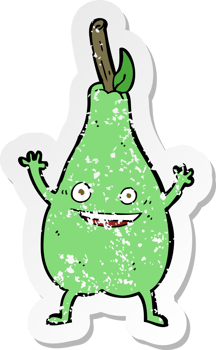 retro distressed sticker of a cartoon happy pear png