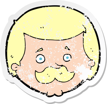 retro distressed sticker of a cartoon man with mustache drawing png