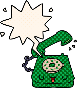 cute cartoon telephone with speech bubble in comic book style png