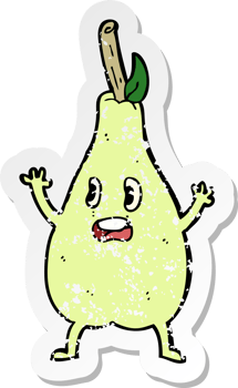 retro distressed sticker of a cartoon frightened pear png