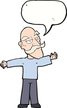 cartoon old man spreading arms wide with speech bubble png