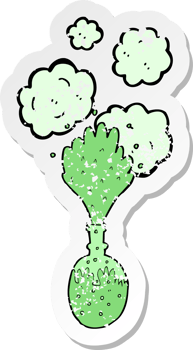 retro distressed sticker of a cartoon chemical reaction png