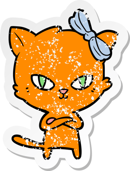 distressed sticker of a cute cartoon cat png
