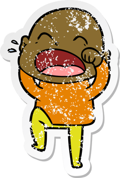 distressed sticker of a cartoon shouting bald man png
