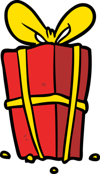 cartoon christmas present wrapped with bow png