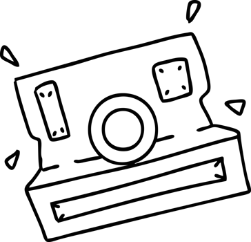 line doodle of an old style instant camera png