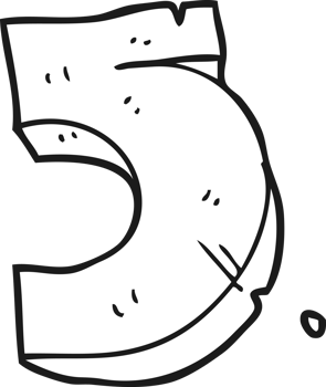 hand drawn black and white cartoon stone number five png