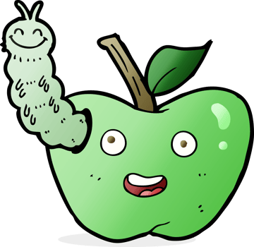 cartoon apple with bug png