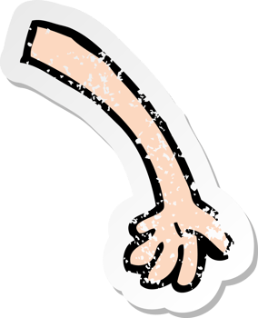 retro distressed sticker of a cartoon arm drawing png