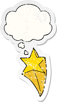 cartoon shooting star with thought bubble as a distressed worn sticker png