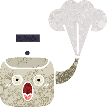 retro illustration style cartoon of a steaming kettle png