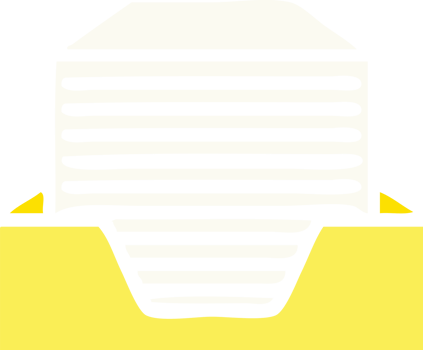 flat color retro cartoon of a stacked papers png