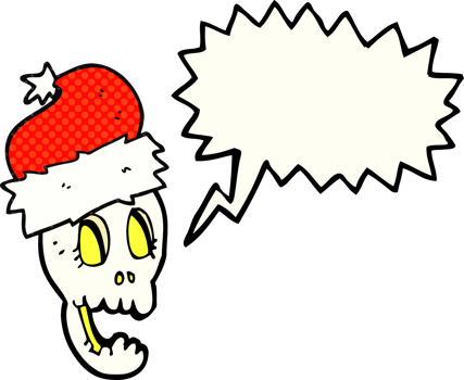 hand drawn comic book speech bubble cartoon christmas hat on skull png