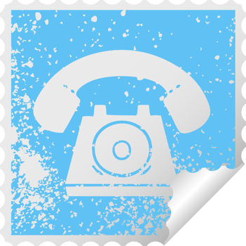 distressed square peeling sticker symbol of a old telephone png