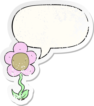 cartoon flower with speech bubble distressed distressed old sticker png