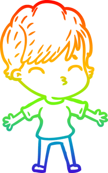 rainbow gradient line drawing of a cartoon woman thinking png