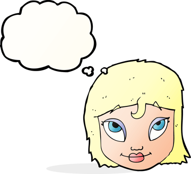 cartoon woman smiling with thought bubble png
