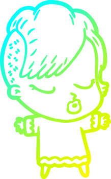 cold gradient line drawing of a cartoon pretty hipster girl png