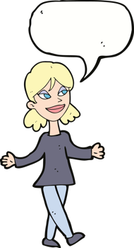 cartoon woman with no worries with speech bubble png