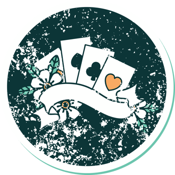 iconic distressed sticker tattoo style image of cards and banner png