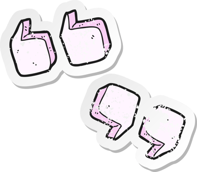 retro distressed sticker of a cartoon quotation marks png
