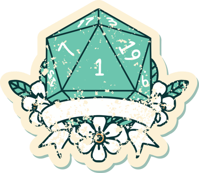 Retro Tattoo Style natural one d20 dice roll png