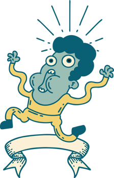 scroll banner with tattoo style frightened man png