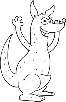 hand drawn black and white cartoon kangaroo png