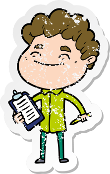 distressed sticker of a cartoon friendly man png