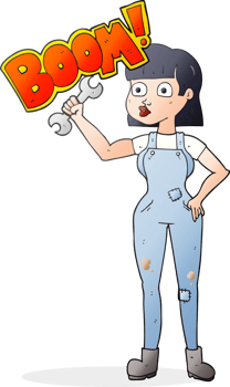 hand drawn cartoon mechanic woman png