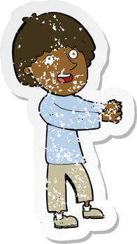 retro distressed sticker of a cartoon happy man showing png