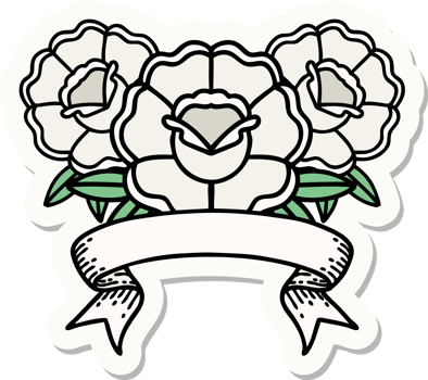 tattoo style sticker with banner of a bouquet of flowers png