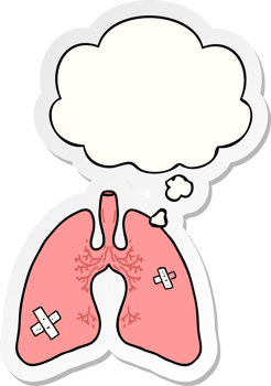 cartoon lungs with thought bubble as a printed sticker png
