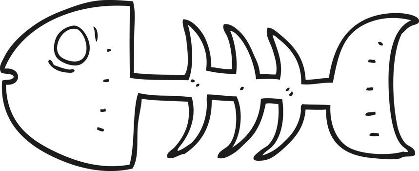 hand drawn black and white cartoon fish bones png