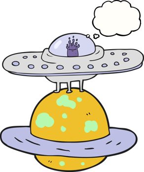 hand drawn thought bubble cartoon flying saucer png