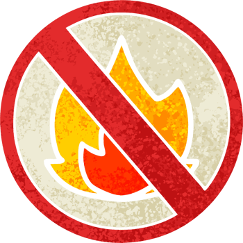 retro illustration style cartoon of a no fire allowed sign png