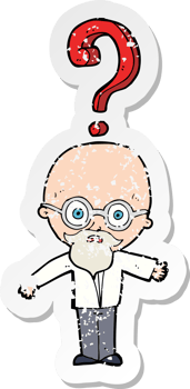 retro distressed sticker of a cartoon older man with question png