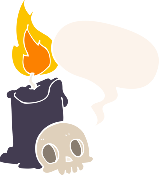 cartoon skull and candle with speech bubble in retro style png